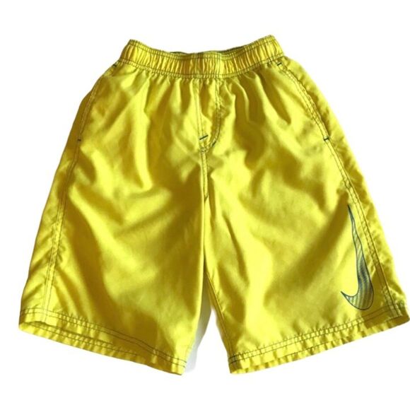 Nike Neon Yellow Swoosh Logo Boy’s Swim Shorts Sz L - Picture 1 of 8
